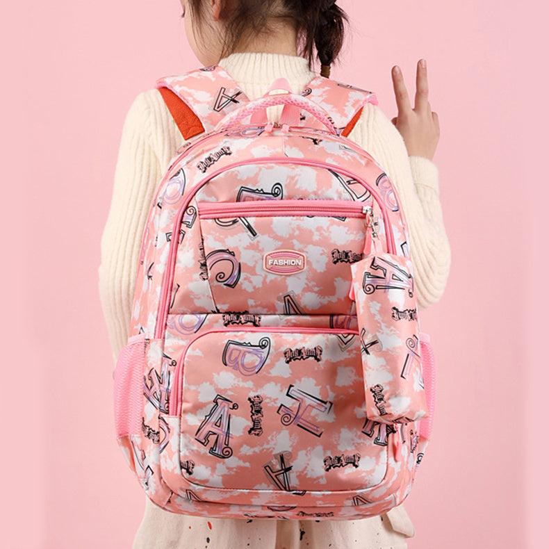 New Letter Print Backpack With Pencil Case